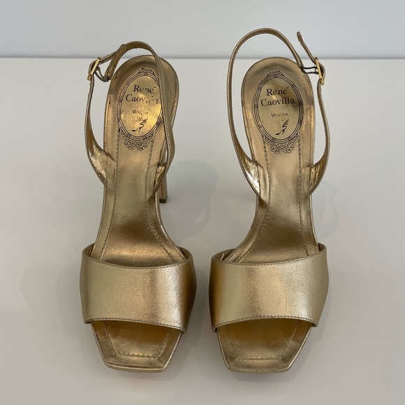 RENE CAOVILLA GOLD CRYSTAL PLATFORM SANDALS SIZE IT 37.5 /US 7.5 - Picture 6 of 17